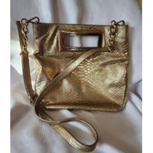 Michael Kors Gold Snakeskin Embossed Convertible Clutch Shoulder Bag